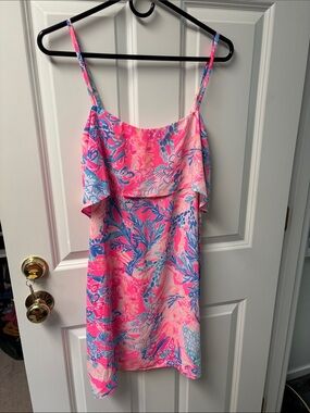 Lilly Pulitzer Pink and Blue Floral Ruffle Slip Dress